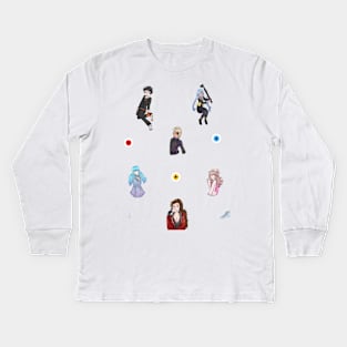 Ai Nirvana Initiative Sticker Sheet And Pattern - Ryuki, Mizuki, Date, Mame, Kizuna, Boss, Tama, Aiba, Marco Kids Long Sleeve T-Shirt